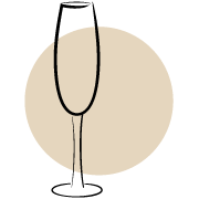 Ein Umriss eines Weinglases vor einem beigen Kreis mit minimalistischem Stil